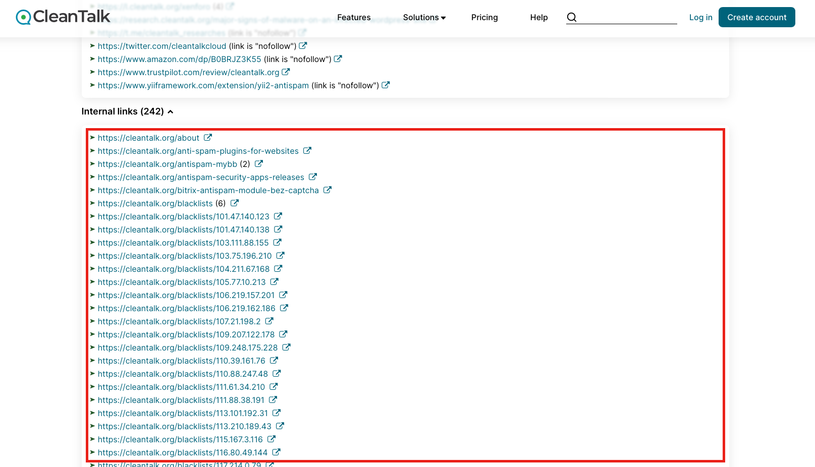 Scanning internal links